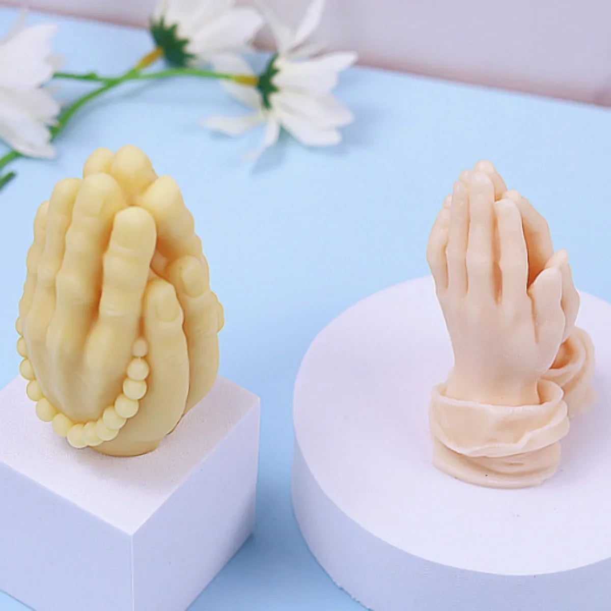 Folded Prayer Gesture Silicone Candle Mold Buddha Beads Hand Plaster Soap Resin Mould DIY Chocolate Cake Making Home Decor Gift