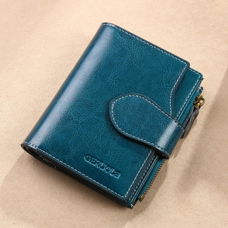 RFID anti-theft brush new three fold multi fold genuine leather cowhide wallet multifunctional anti tamper magnetic card bag sho