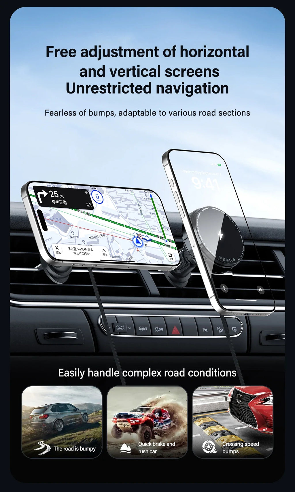 N52 Magnetic Car Wireless Charger Retractable USB C Cable Phone Cooling Holder For Magsafe iPhone 16 15 14 Pro Max Fast Charging