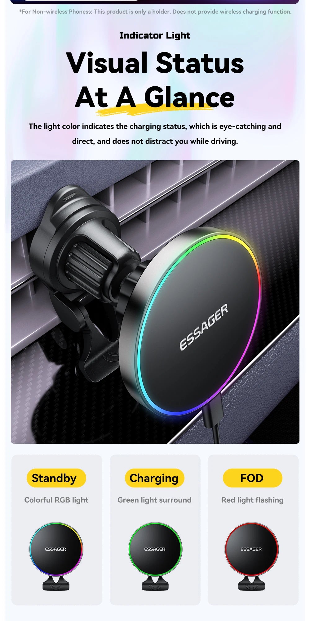 Essager 15W Car Charger Holder Adjustable 360 Degrees Fast Charging Magnetic Car Holder Wireless Charger For iPhone 16 15 14 Pro