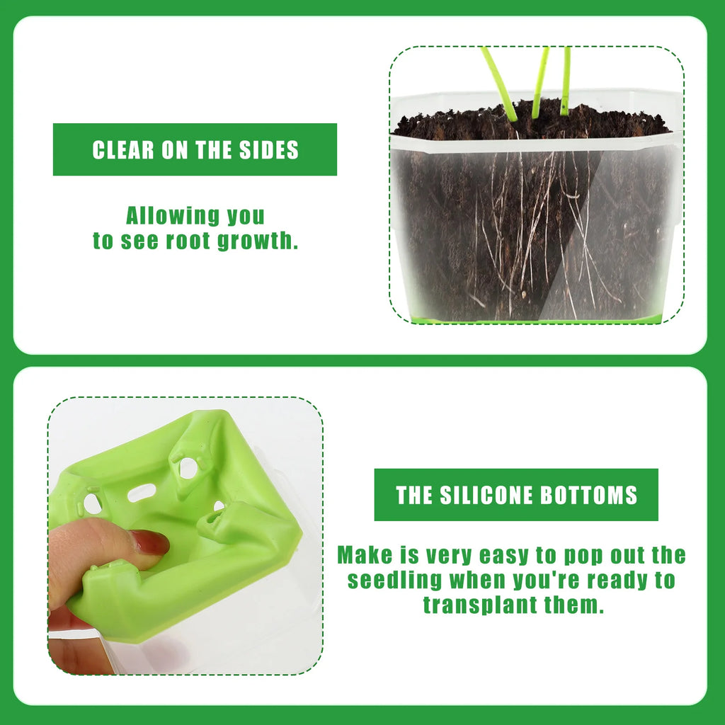 20pcs Seedling Pots - Reusable square planters with flexible silicone base and drainage holes to promote seedling root growth.