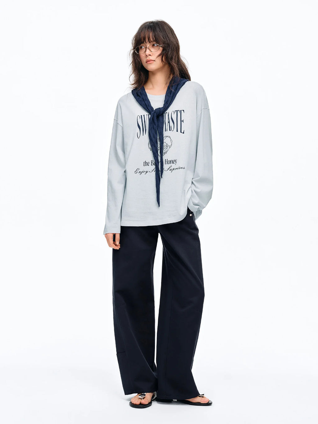 DUSHU Knitted Shawl Long-Sleeved T-Shirt 2026 Summer New Casual Two-Piece Set Letter Printed Leisure Chic Korean Trendy