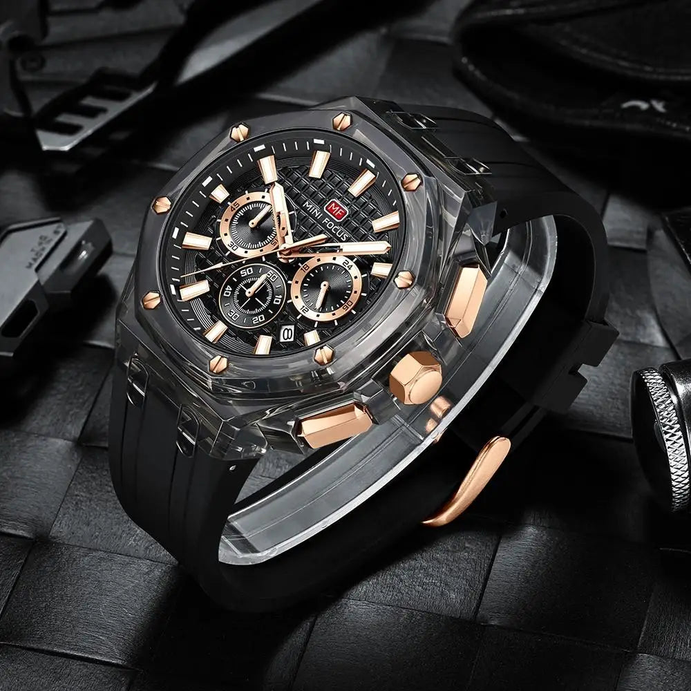MINI Focus Men's Ultra-light Octagonal Quartz Watch Transparent