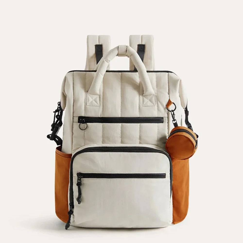White and Green Contrast Backpack Diaper Bag