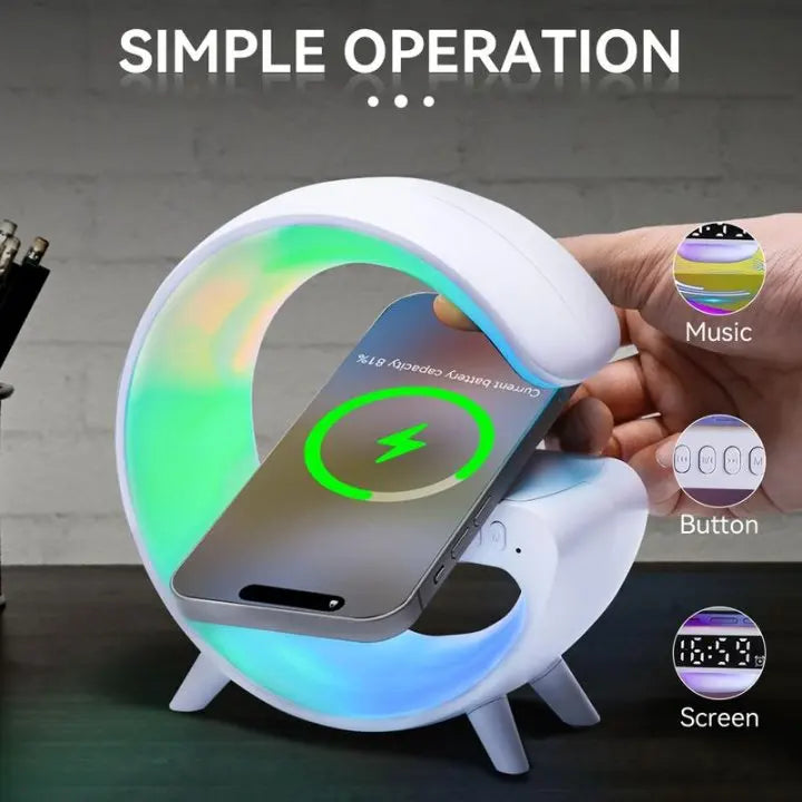 RGB Night Light Lamp Multifunction Multifunctional Wireless Speaker Alarm Clock Speaker Wireless Charger Station For iPhone
