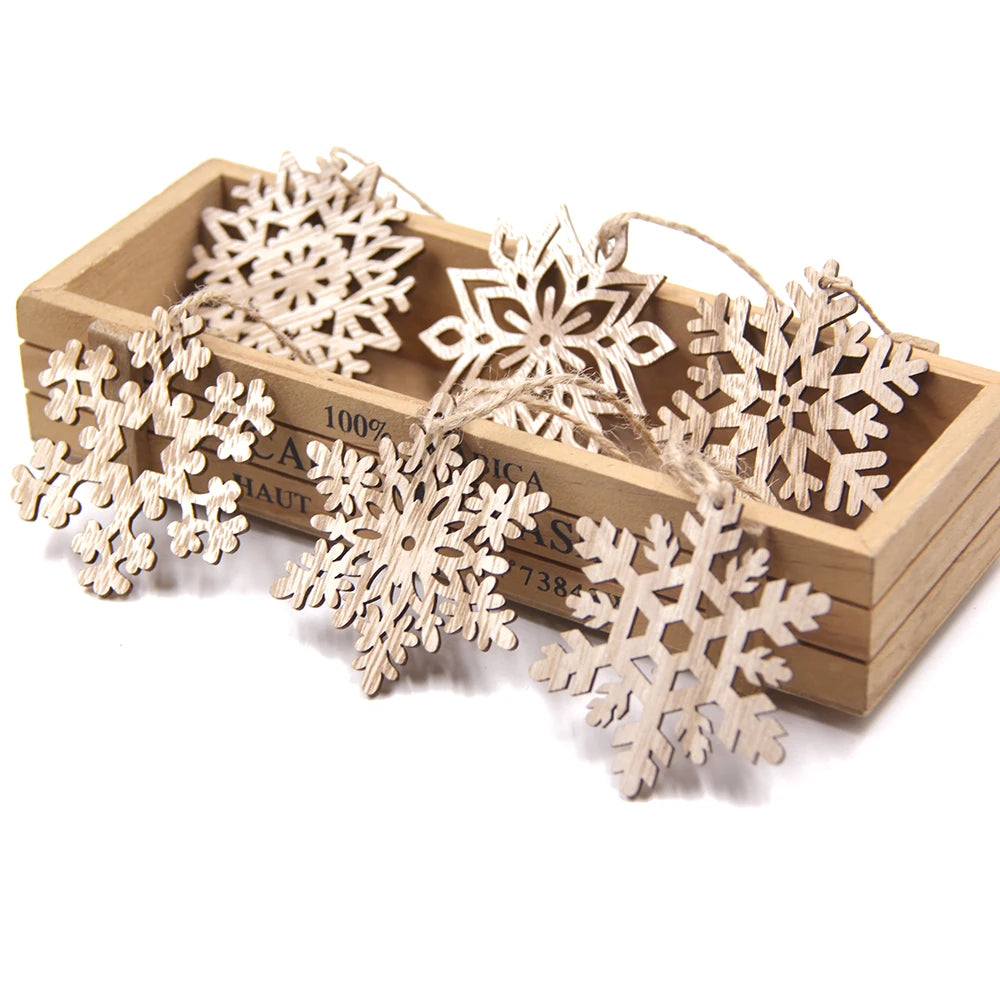 /Box Wooden Hollow Snowflake Christmas Vintage Pendants Xmas Hanging