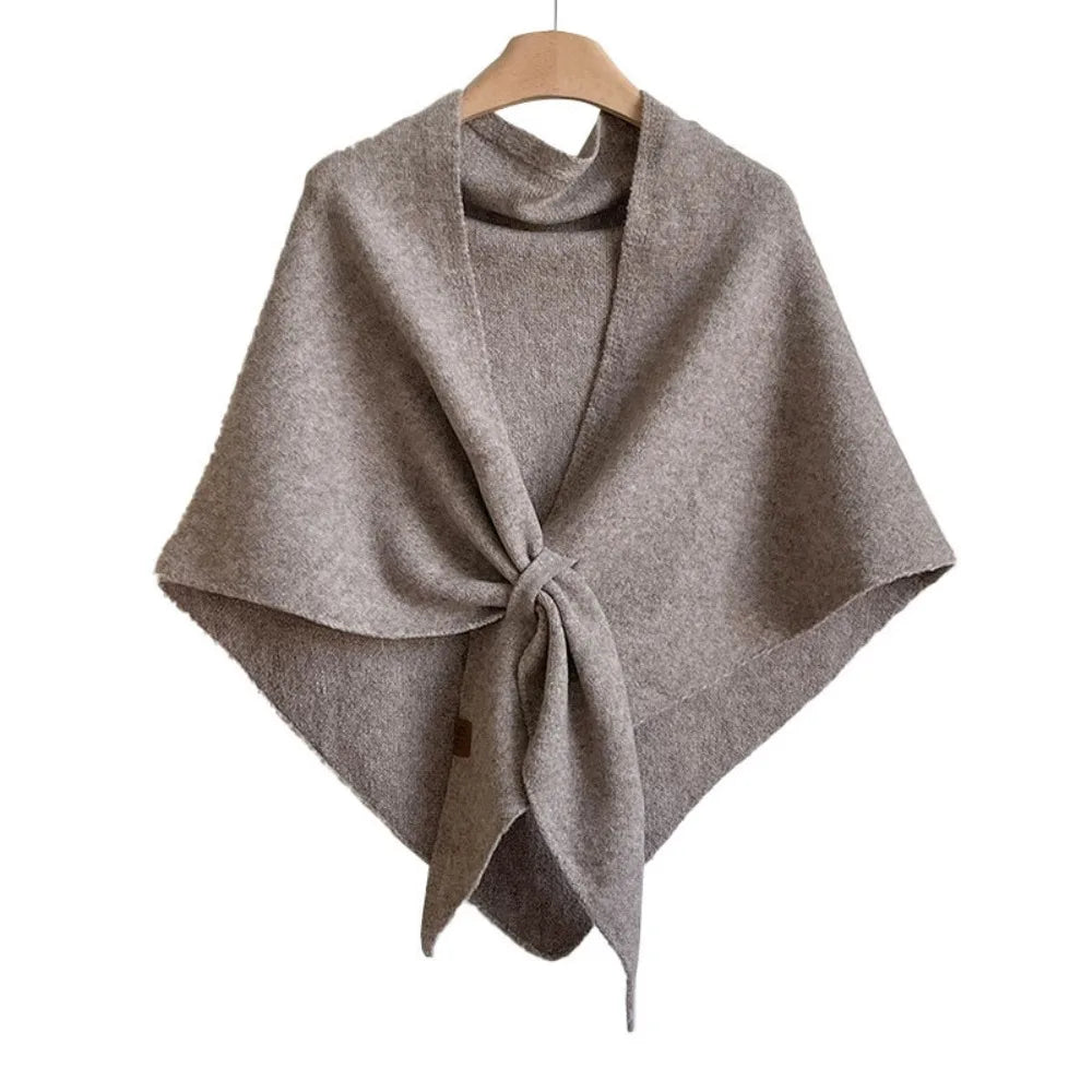 Casual Solid Color Knitted Shawl Thickened Soft Triangle Scarf Winter Warm Neck Wrap Wool Blended Shawl