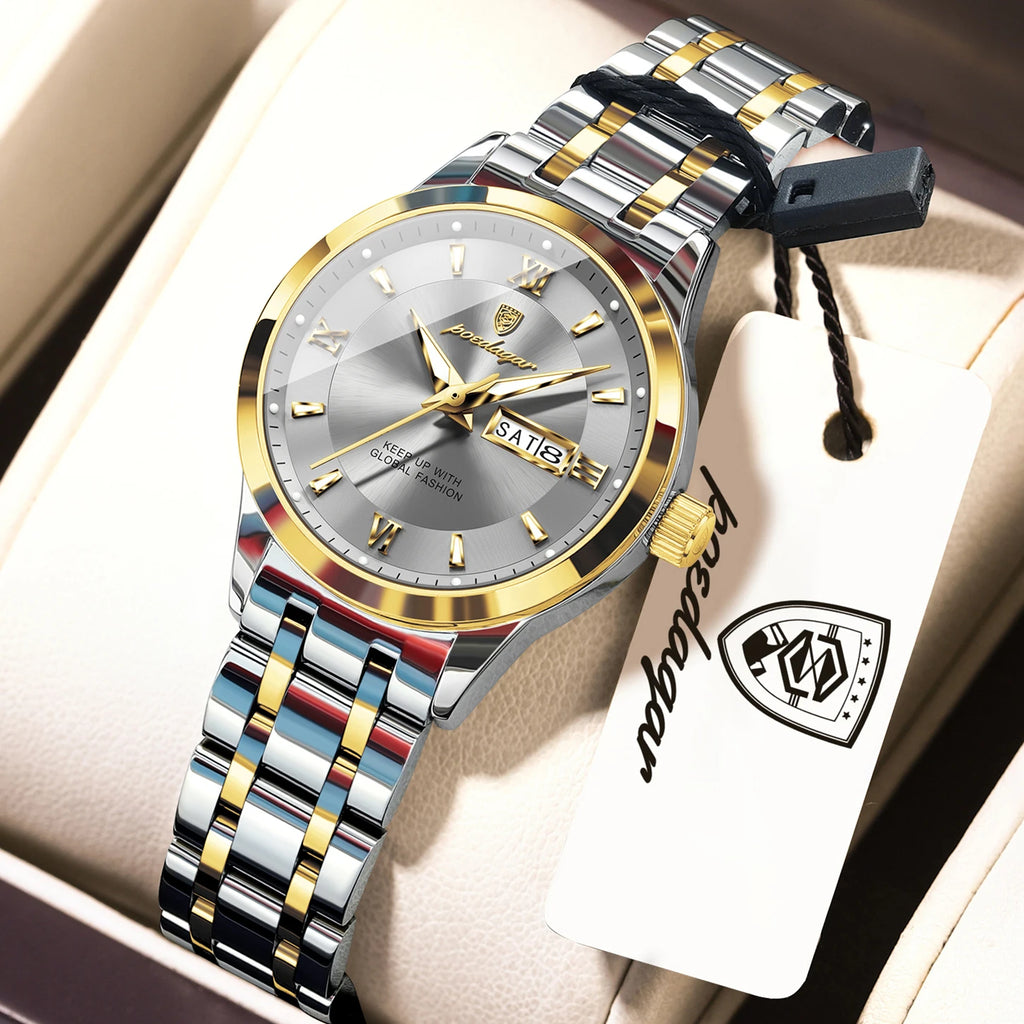 POEDAGAR Luxury Fashion Woman Watch Luminous Waterproof Stainless Steel