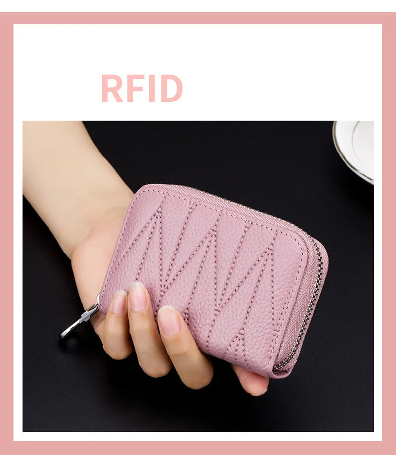 RFID Wallet for Women  Genuine Leather Female Travel Purse Zipper  Women's Wallet 36 Card Holder мини кошелек жен