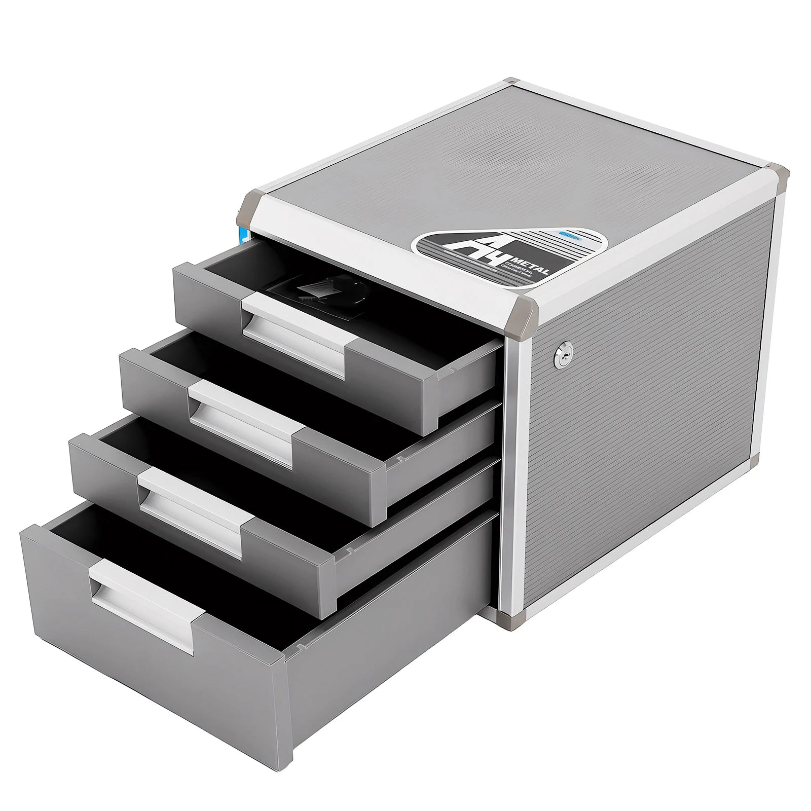 4 Layers Locking Drawer Cabinet Desk Organizer, Home Office Desktop File Storage Box,  Locking Storage Cabinet, Aluminum Alloy