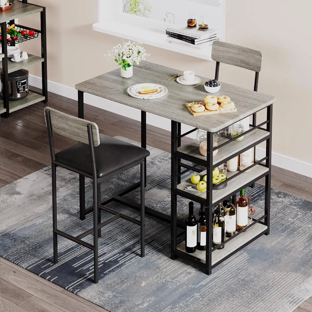 Garvee Folding Dining Table Set Kitchen Table w/Storage Shelves