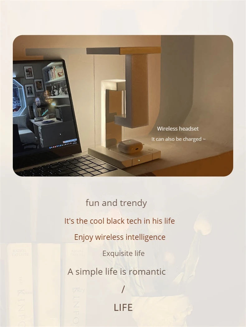 INS LED Night Light Anti-Gravity Physics Balance Suspension Table Desk Lamp Phone Wireless Charger Home Decor Bedside Lighting
