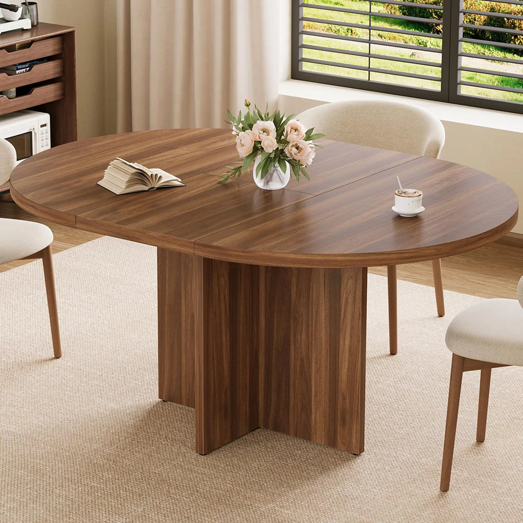Extendable Round Dining Table, Seats 4-8