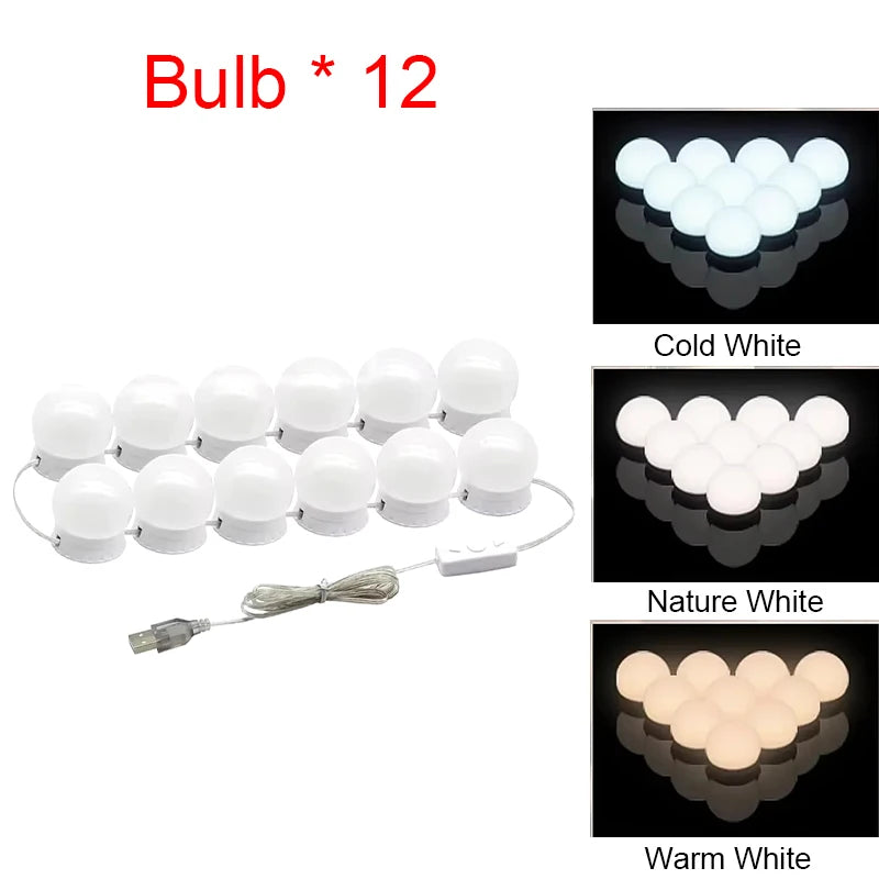 Hollywood Vanity Mirror Lights Kit with 10/12 Dimmable Bulbs LED Makeup Lighting Strip for Dressing Table Plug in Power Supply