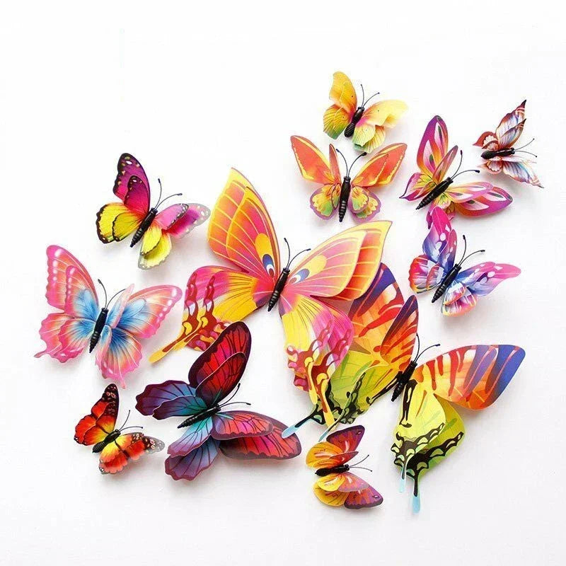 12Pcs Double Layer 3D Butterfly Wall Stickers Home Room Decor Butterflies For Wedding Decoration Magnet Fridge Decals