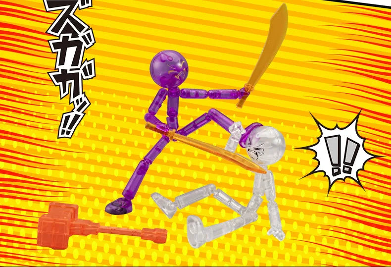 DIY Poseable Stick Man Figure Building Kit Articulated Action Figure with Weapons and Movable Limbs Assembly Toys for Kids Teens