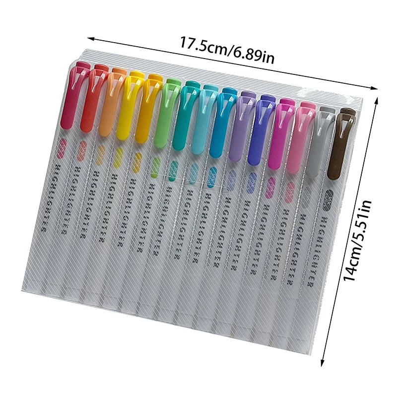 15 Colors Double Headed Highlighter Pen Set Fluorescent Drawing