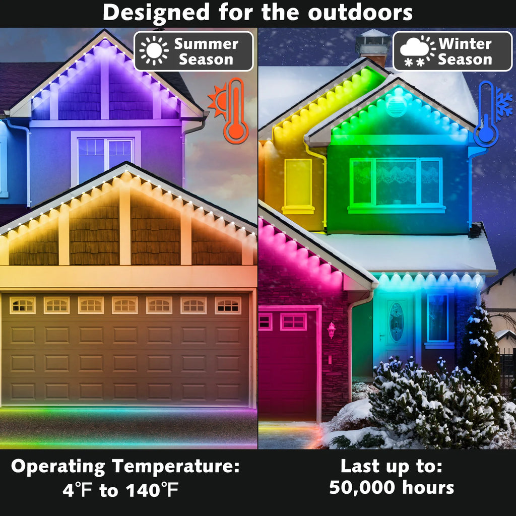Permanent Outdoor LED Lights 200FT RGB IP67 Waterproof Eaves