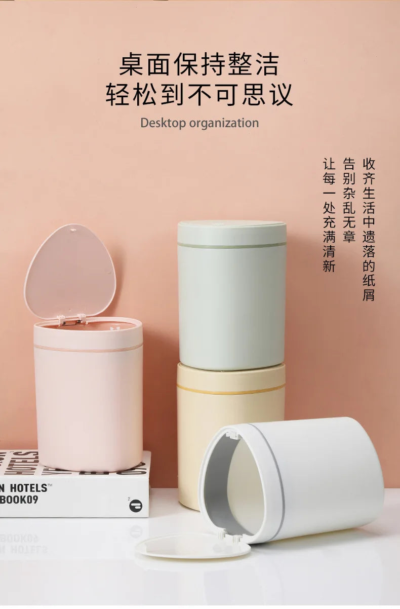 Small Trash Can with Lid Plastic Press Type Step On Wastebasket for Office Dorm Bedroom Bathroom Kitchen Car Desktop