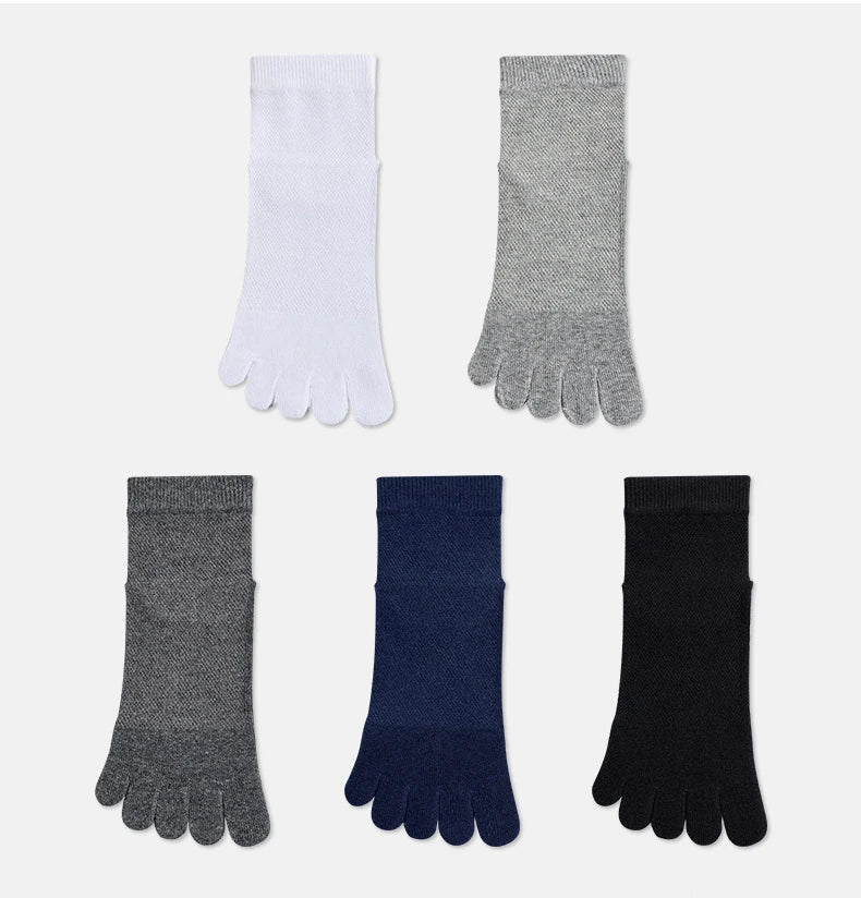3/5 Pairs Men's Toe Socks Mid-Calf 100% Cotton Mesh Breathable Anti-bacterial Anti-odor Split Toe Socks for Daily & Sports
