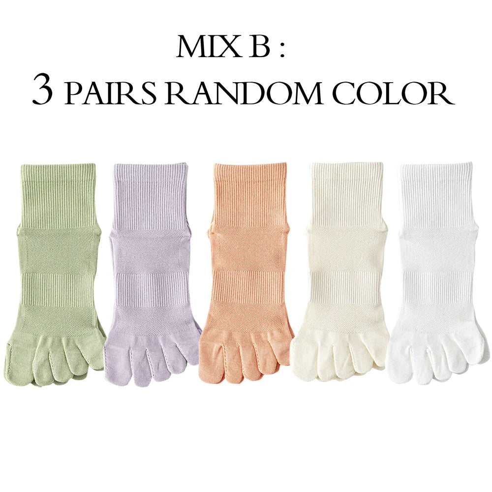 3 Pairs Women's Summer Toe Separator Socks - Pure Cotton, Antibacterial Anti-Odor, Breathable Mesh Design for Fungal Protection