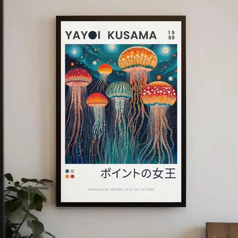 Yayoi Kusama Canvas Poster Jellyfish Art,Inspiaration Kusama,Abstract Wall Art,Japanese Print,Psychedelic Dots,Colorful Decor,