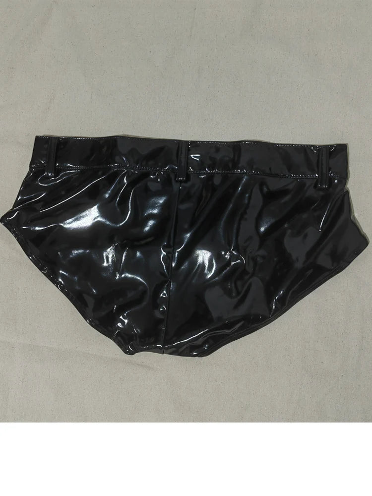 S-5XL Low Waist Wet Look PVC Shorts Shiny PU Leather Hot Pants Short Jeans Sexy Micro Mini Bermudas Trunks Clubwear Streetwear