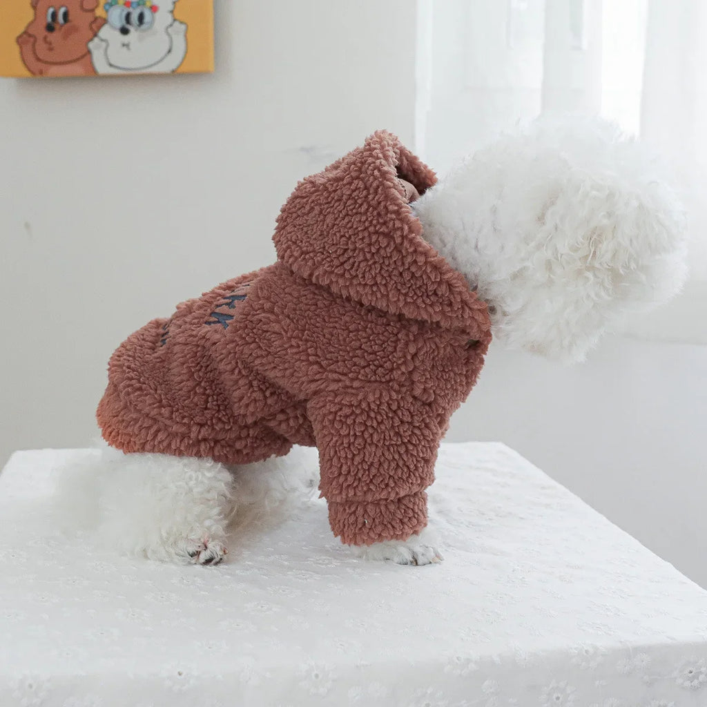 Autumn and Winter Pet Lamb Fleece Hooded Jacket Puppy and Cat Clothes New Models Thick and Warm Letter Hoodie Pet Clothes