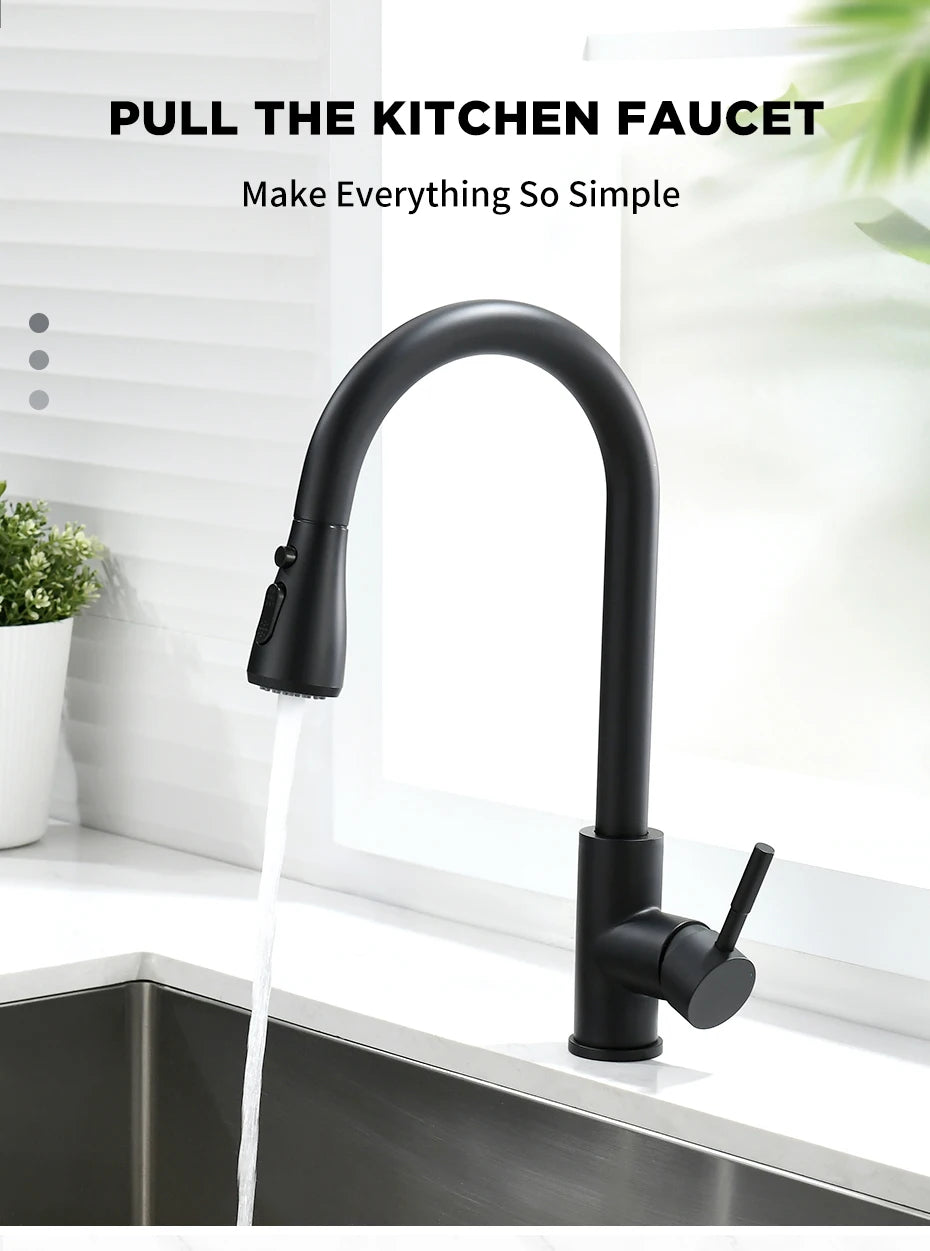 Brushed Nickel Kitchen Faucet Single Hole Pull Out Spout Kitchen Sink Mixer Tap Stream Sprayer Head Chrome/Black Mixer Tap866068