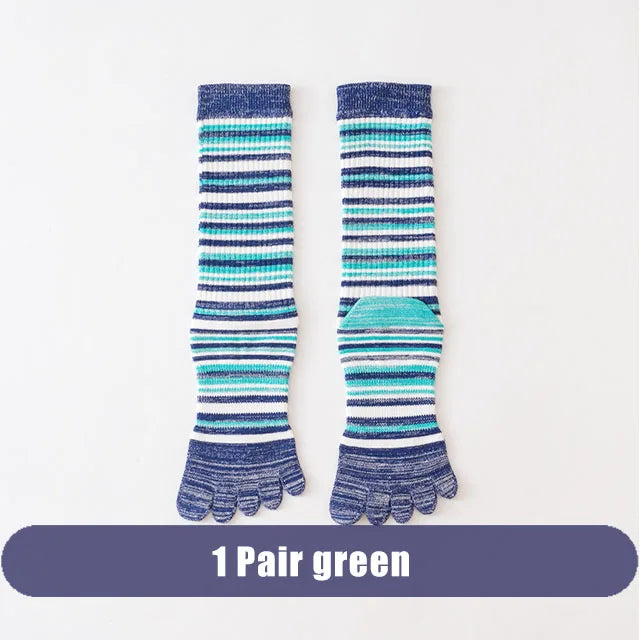 1/6 Pairs Man Toe Socks Long Plus Large Size Cotton Colorful Striped Compression Sport Fitness Happy 5 Finger Calf Socks EU40-46