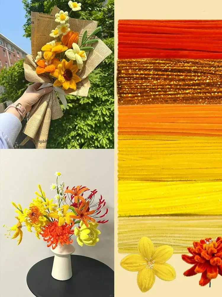 100/300 PCS 6 Colors Gradient Yellow Pipe Cleaners Chenille Stems, Pipe Cleaners Craft,Pipe Cleaners Set for DIY Art and Craft