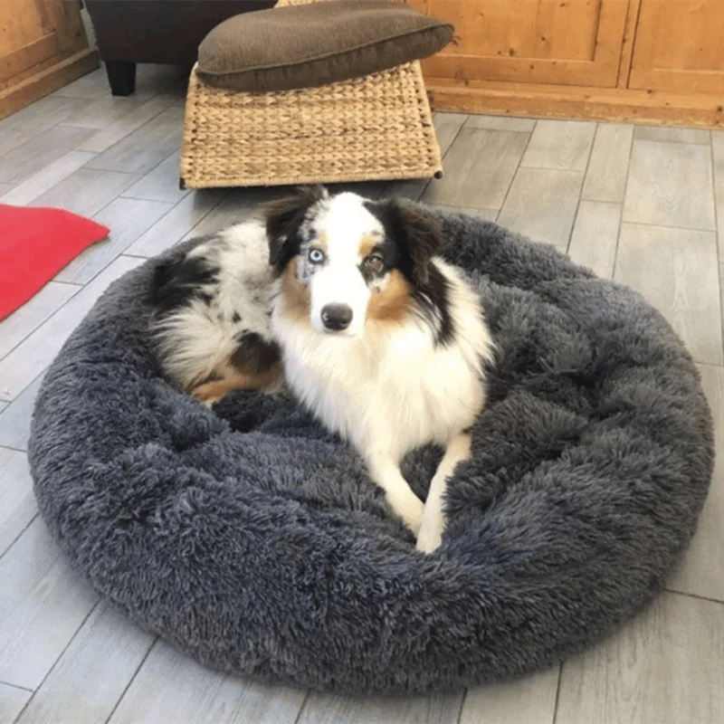 40cm-100cm Round Pet Bed for Large Dog Bed Super Soft Cat Bed Long Plush Dog House for Medium Dog House Winter Warm Sleeping