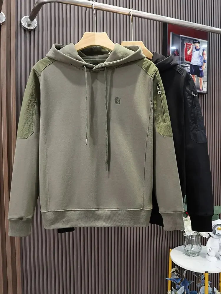Loose Men's Hooded Sweatshirt Solid Black No Brand Cheap Simple Warm Male Hoodie Funny Overfit Sweat Shirt Tops High Quality Emo