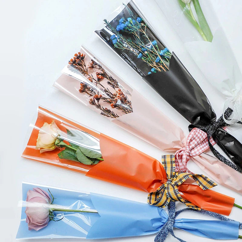 Tulip Single Rose Sleeve Bag, Flower Bag, Bouquet Packaging Bags, Flower Shop, New, 50Pcs