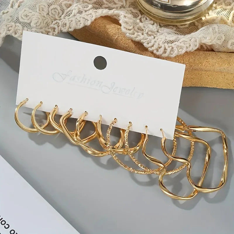 Simple Geometric Block Heart-Shaped Circular Hoop Earrings Retro