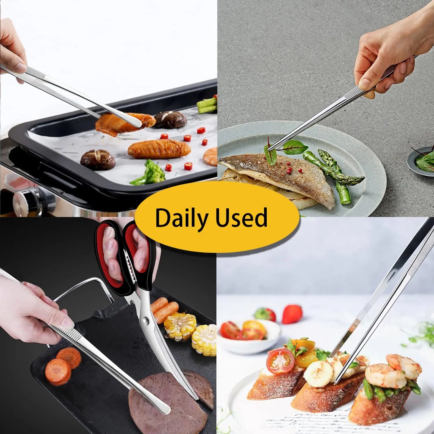 12inch Kitchen Tweezers Fine Tweezer Tongs Extra-Long Stainless Steel Cooking Tweezers for Kitchen Food Cooking Sea Food and BBQ