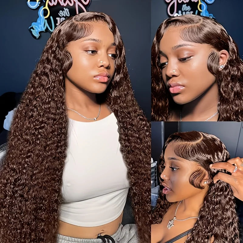 Glueless Chocolate Brown Jerry Curl Wig