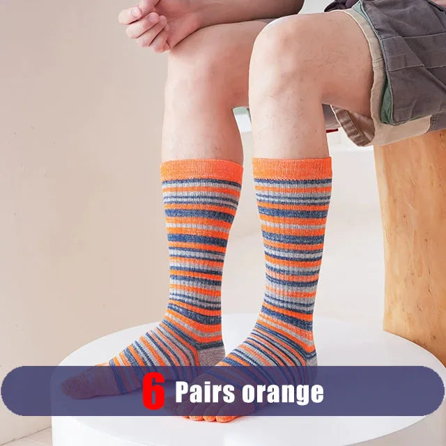 1/6 Pairs Man Toe Socks Long Plus Large Size Cotton Colorful Striped Compression Sport Fitness Happy 5 Finger Calf Socks EU40-46