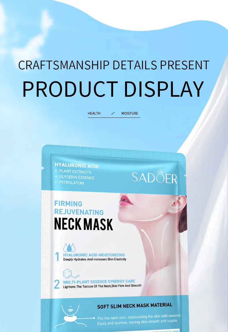 10pcs SADOER Hyaluronic Acid Neck Mask Collagen Firming Neck Masks Nourishing Brightening Beauty Moisturizing Necks Skin Care