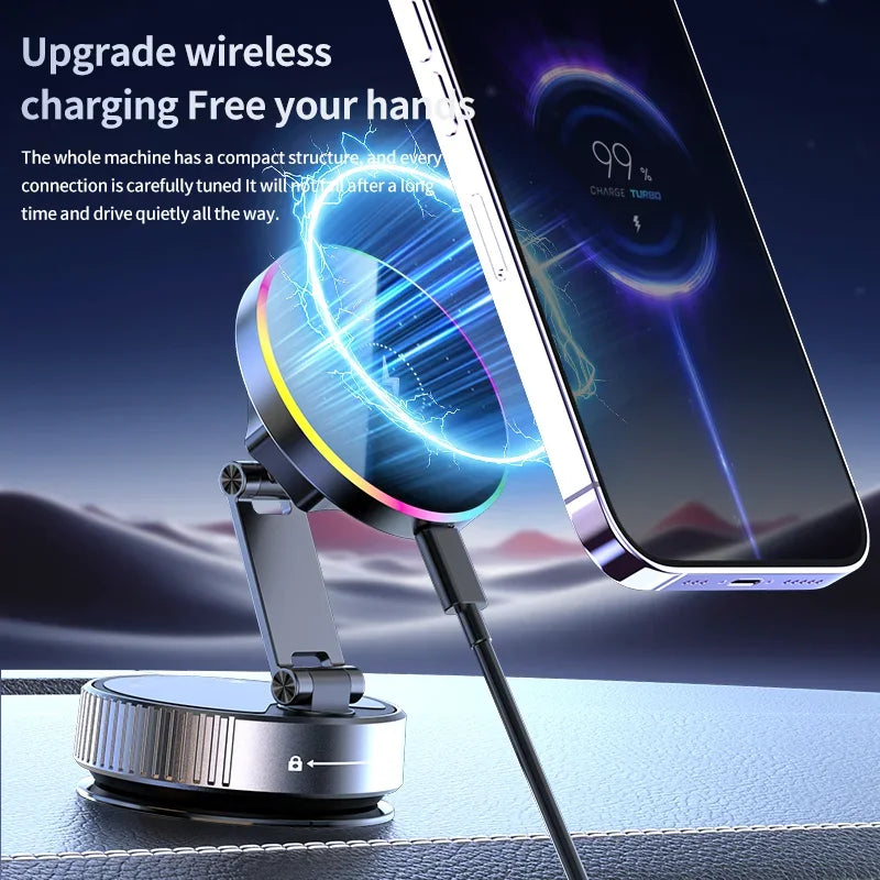 Cooling Magnetic Car Wireless Charger Car Phone Holder Mount Fast Charging for iPhone 15 14 13 Pro Suction Cup Vacuum Foldable
