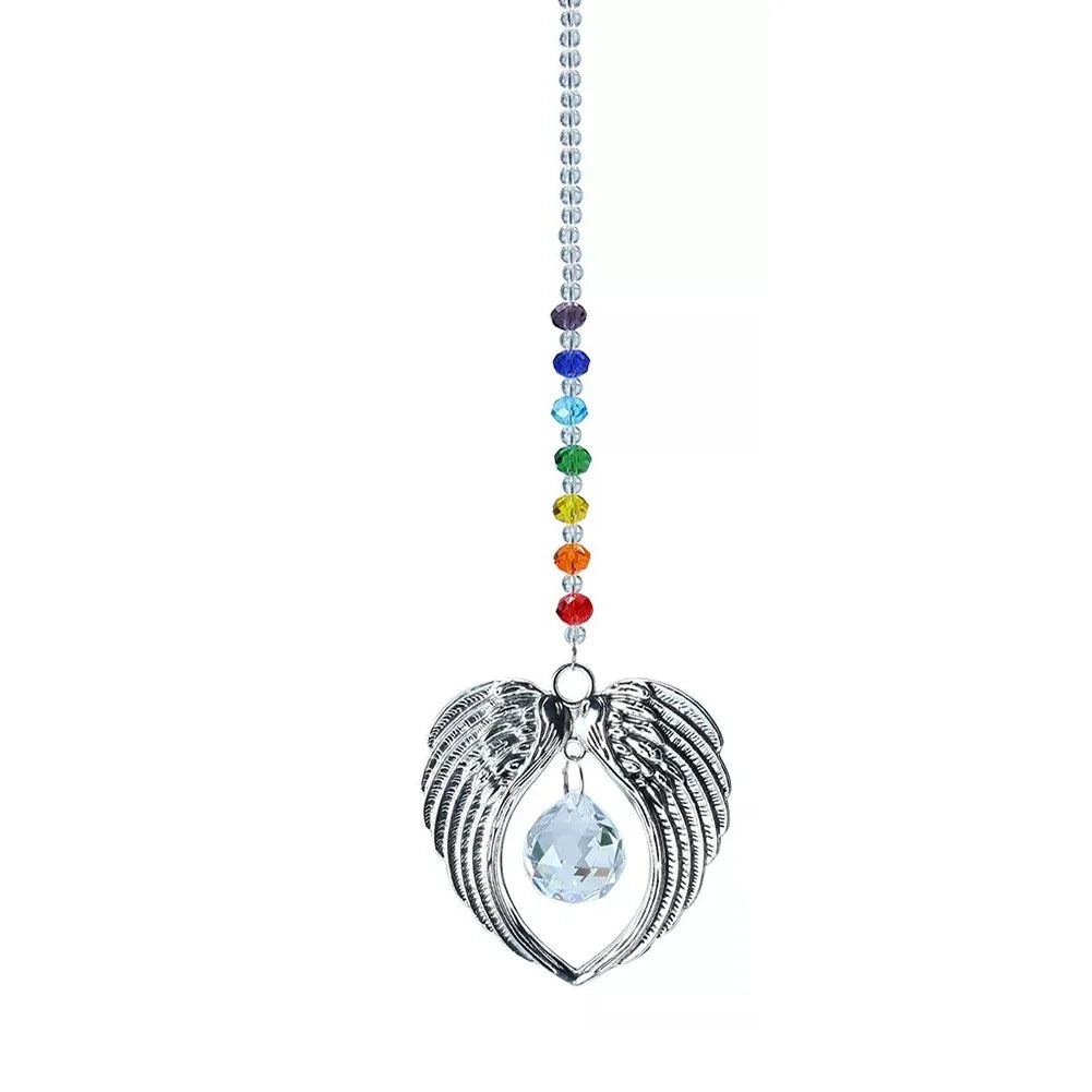 Angel Wing Pendant with Crystal Ball Rainbow Sun Catcher Window Home Decor