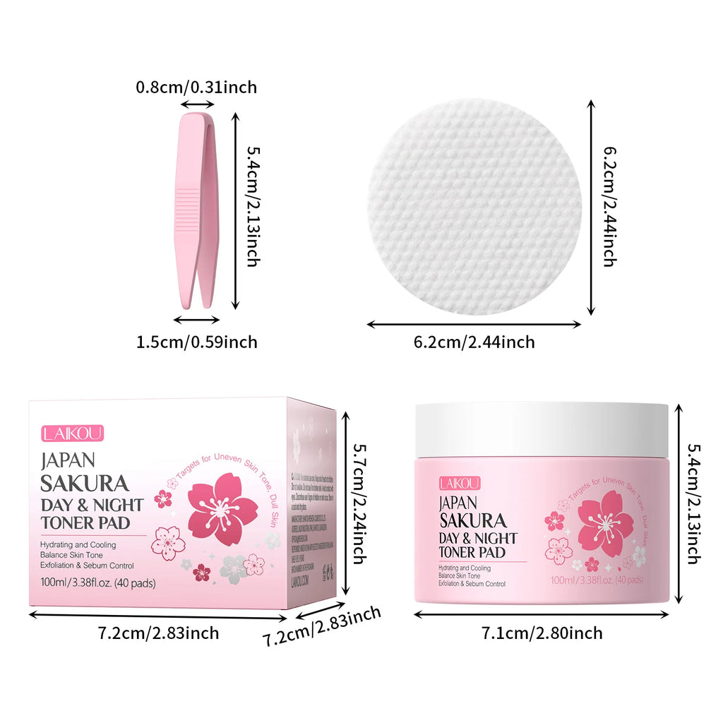 Japan Sakura Toner Pads 100ml 40pads Day Night Use Remove Makeup Cleanse Moisturize Face Care Hydrating Treatment  Skin Care