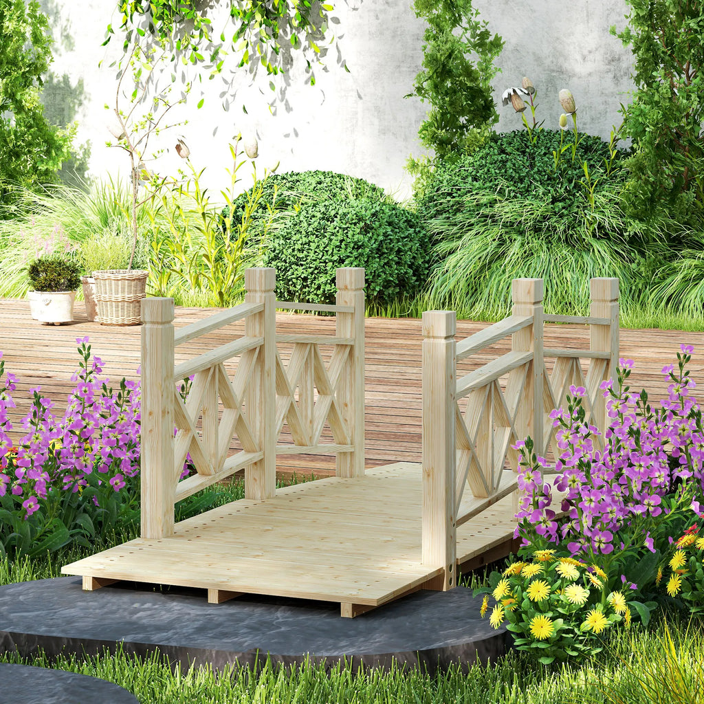 5 ft. Wood Garden Bridge with Safety Handrails Backyard