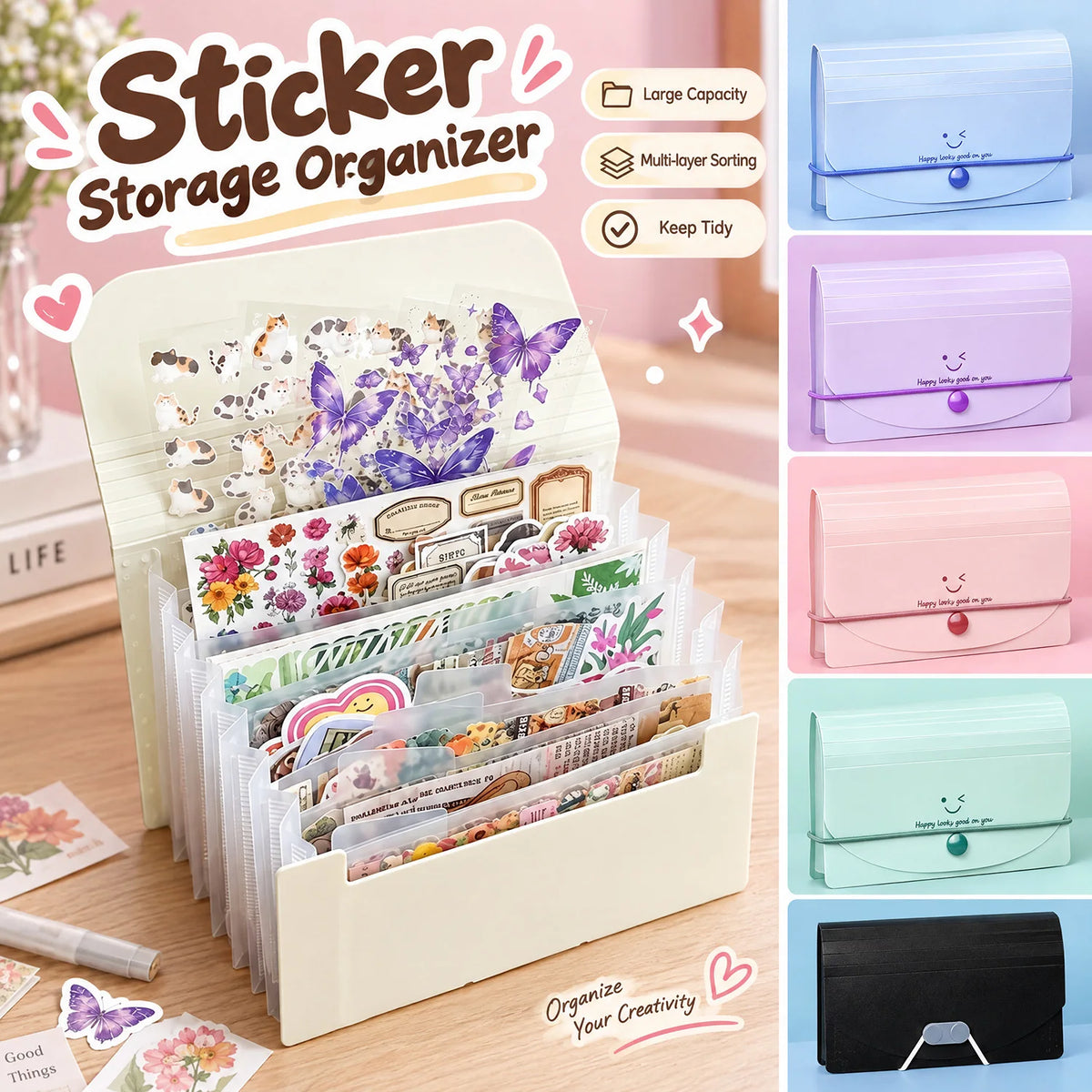 Large Capacity Sticker Storage Organizer 7/13 Expandable Pockets A6