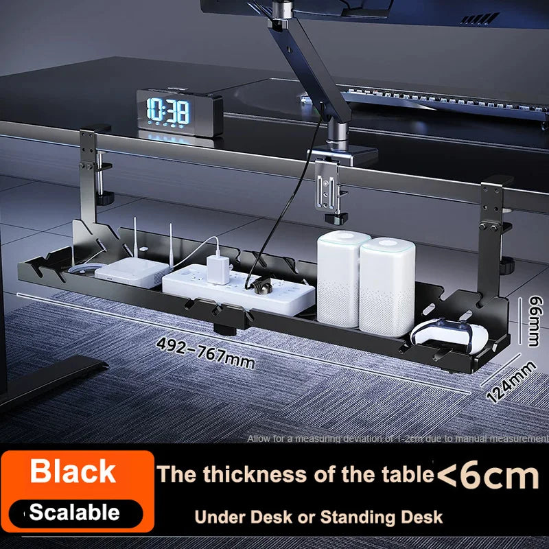New No Punching Under Table Storage Rack Metal Cable Management Tray Standing Desk Organizer Cord Management Storage Accessories