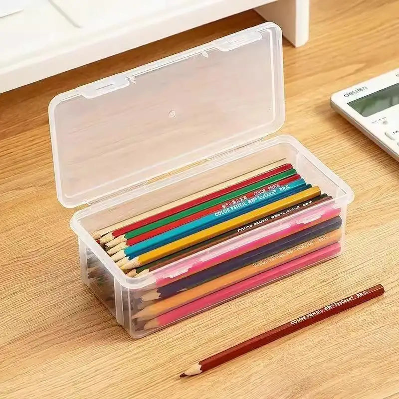 Black Desk Organizer Transparent Plastic Storage Box With Lid For Pens Pencils Markers School Supplies & Office Organization