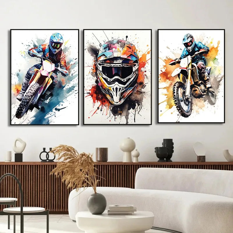 Watercolour Dirt Bike Motocross Canvas Painting Posters Prints  Motorcycle Motorbike Wall Picture for Room Home Decor Cuadros