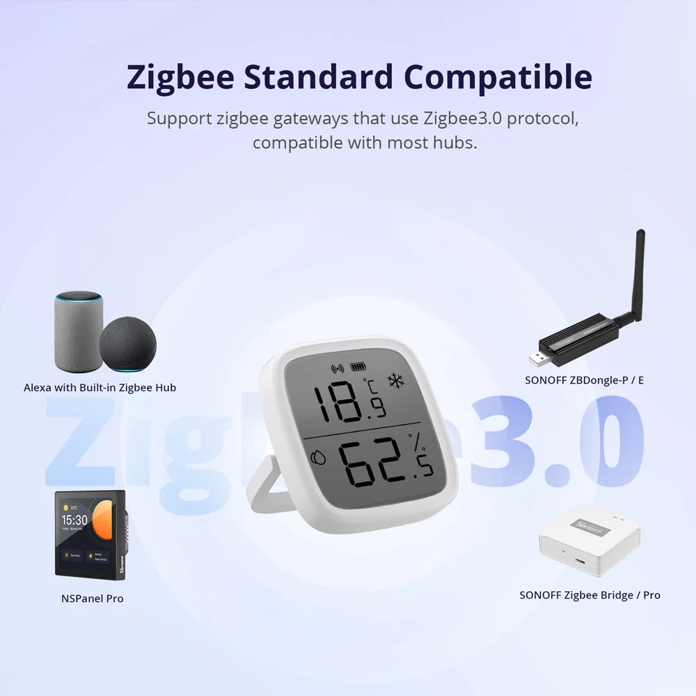 1-4PCS SONOFF SNZB-02D Zigbee LCD Digital Thermometer Smart Temperature