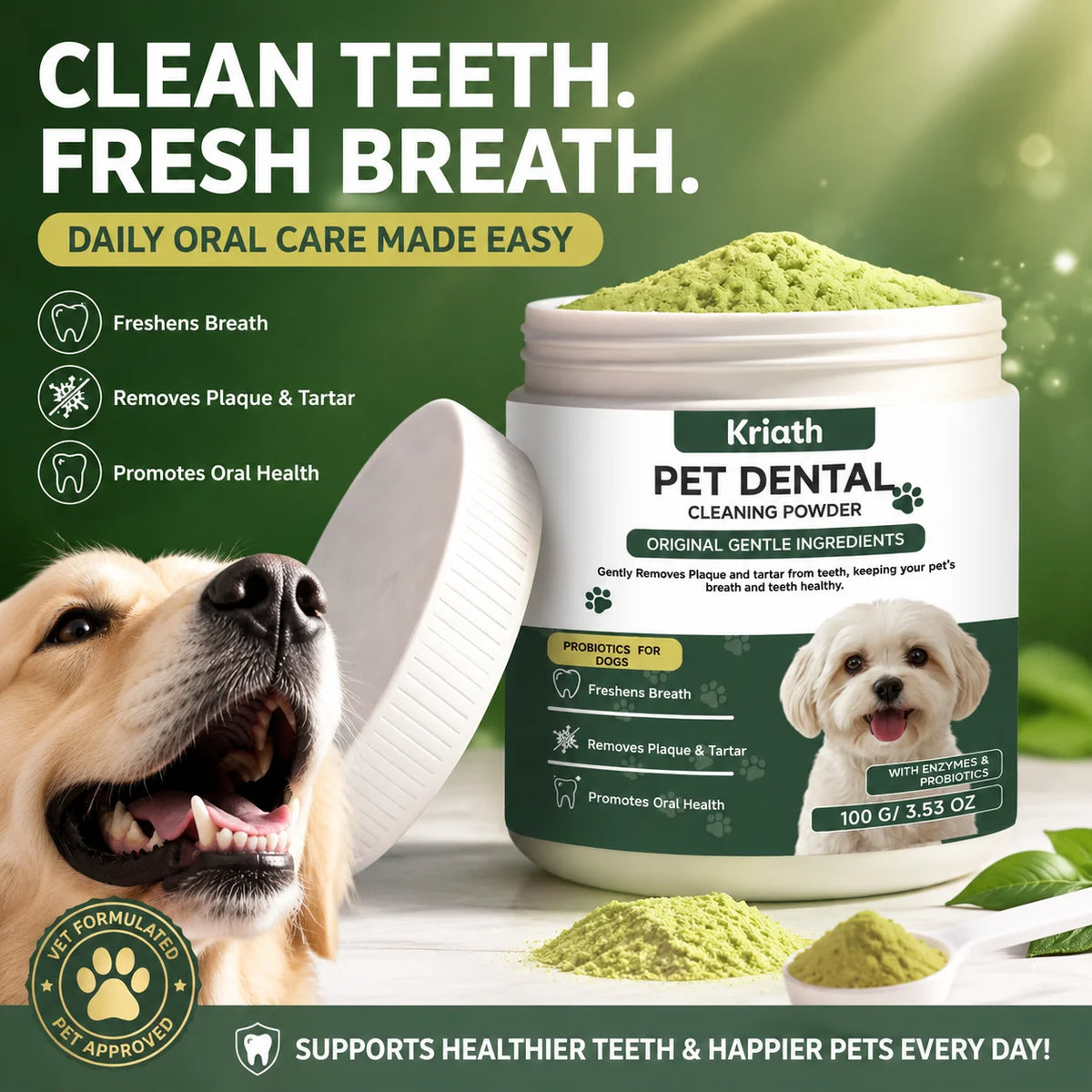 Natural Pet Dental Powder Cat Dog Breath Freshener Oral