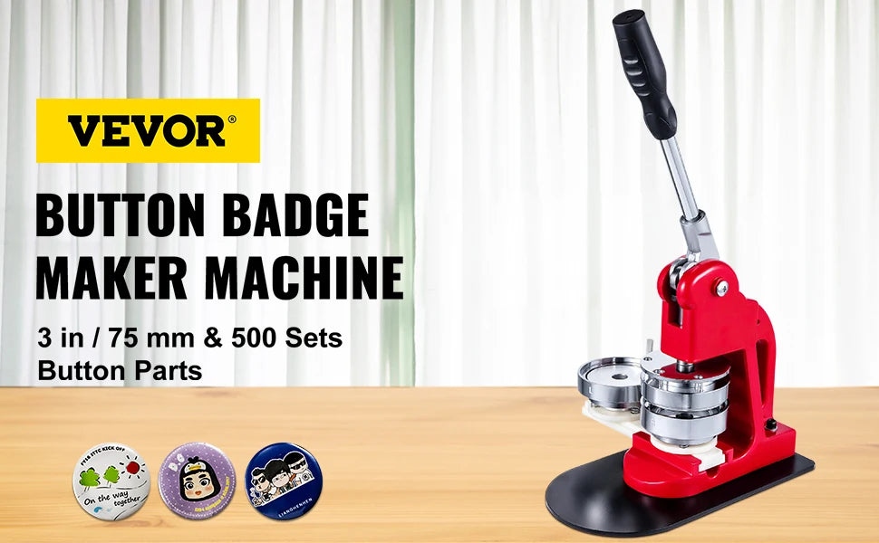 SucceBuy 25-75MM Badge Maker Machine DIYButton Pin Broochs Press Making Tool with 500 or 1000Pcs Circle Manufacture Button Parts